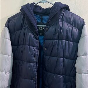 GUESS Men's Black and Teal Puffer Jacket